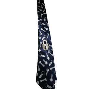 Vintage Designs By A. Rogers Men's Navy Locksmith Dilemma Key 1997 Neck Tie